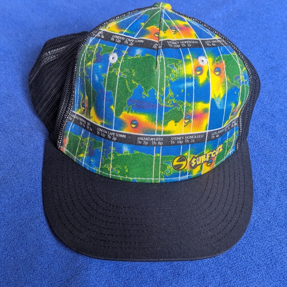 Vintage SurfCuz World Map Trucker Hat Breathable Surf Ocean Cap